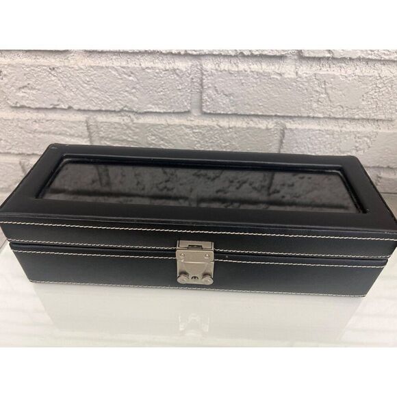 Wolf Designs Black Leather 5 Slot Jewel Box - Picture 1 of 8